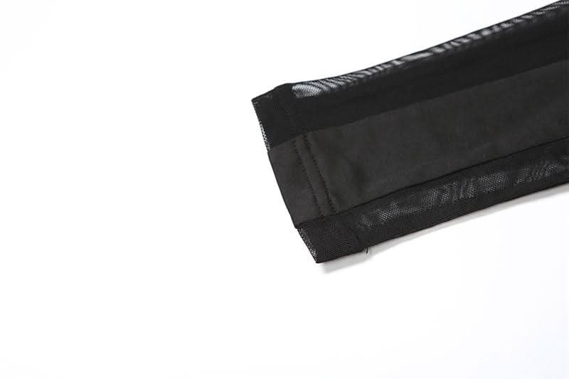 Long sleeve crewneck mesh patchwork maxi dress