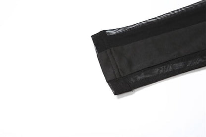 Long sleeve crewneck mesh patchwork maxi dress