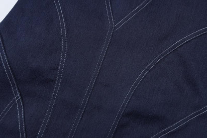 Denim stitch zip-up backless tube mini dress
