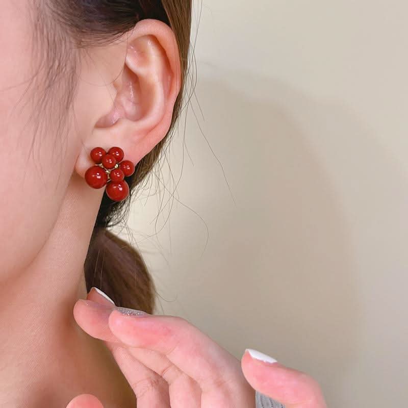 Bowknot heart faux pearl pendant stud earrings