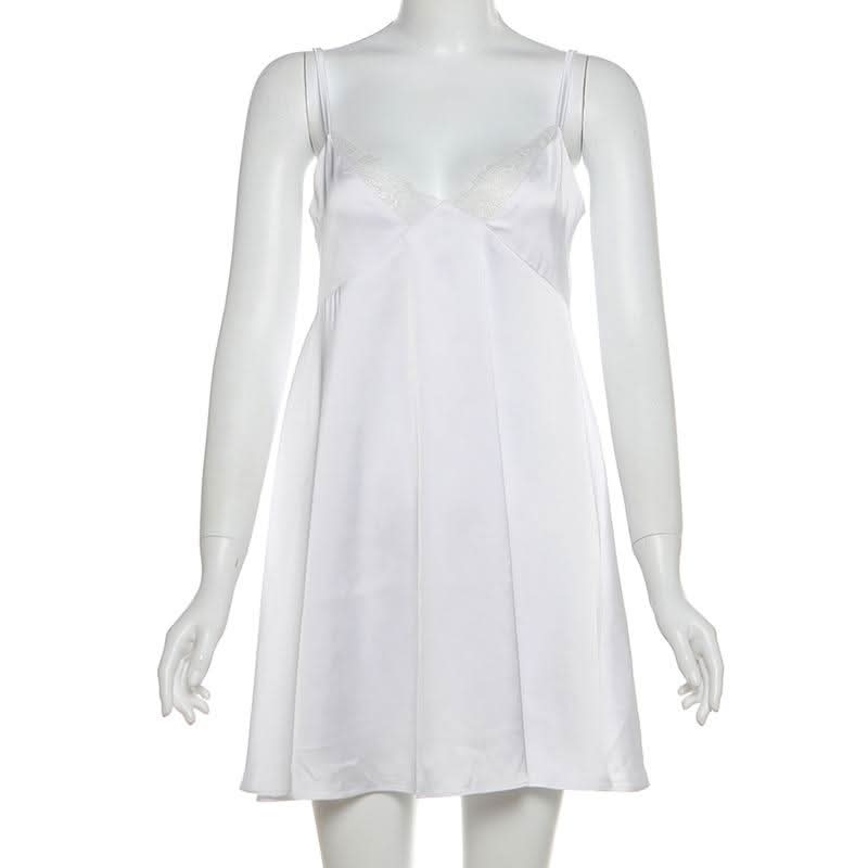Lace hem backless solid cami mini dress