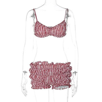 Plaid print smocked cami pant set