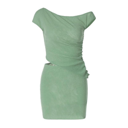 Off shoulder ruched mini skirt set