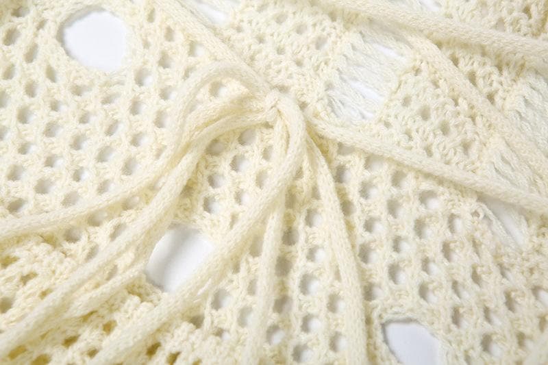 V neck knitted hollow out lace up cut out maxi dress-final-sale