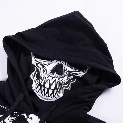 Long sleeve hoodie skeleton print buckle gloves contrast shrug top
