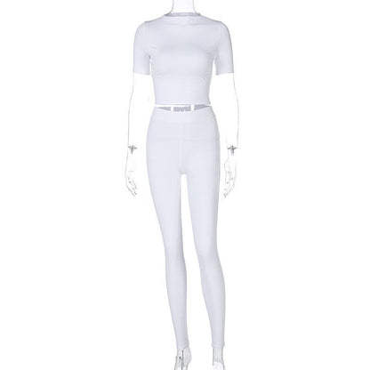 Short sleeve crewneck solid pant set