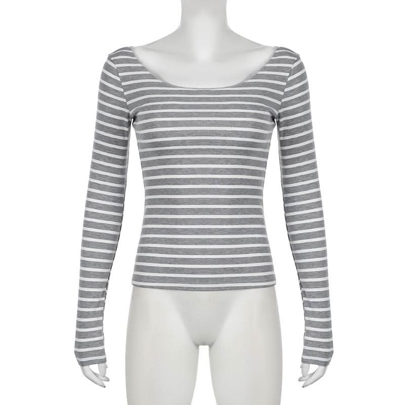 Long sleeve off shoulder striped top