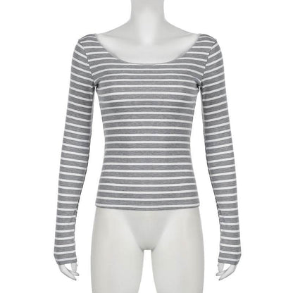 Long sleeve off shoulder striped top