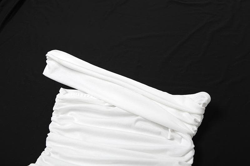 Irregular off shoulder ruched solid top