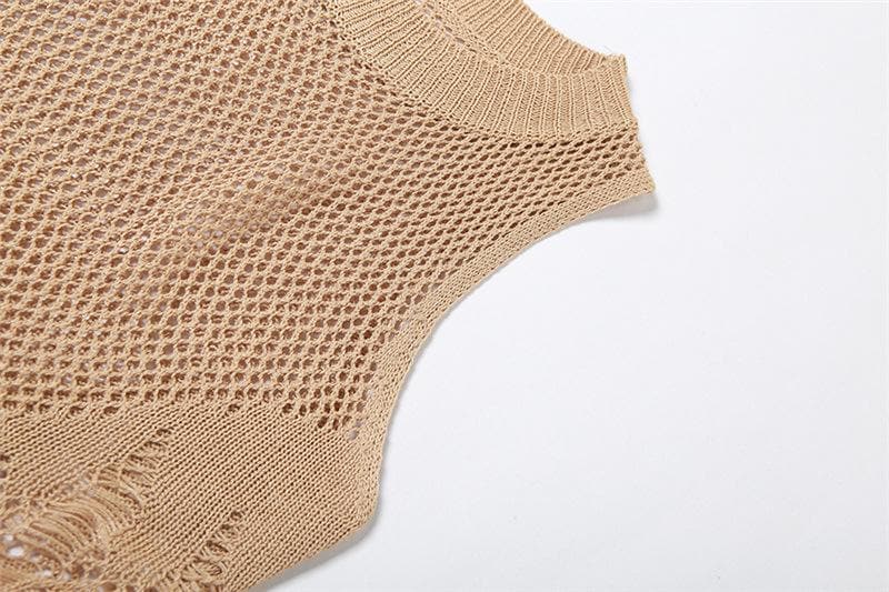 Crochet solid sleeveless see through round neck maxi dress-final-sale