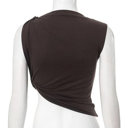 Crewneck irregular ruched solid top
