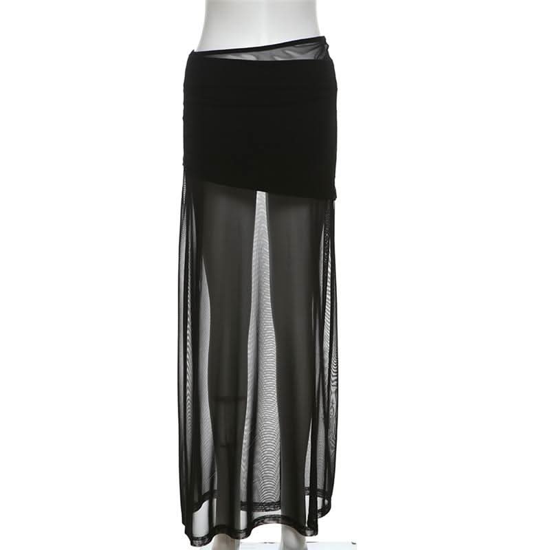 Ruched mesh solid maxi dress
