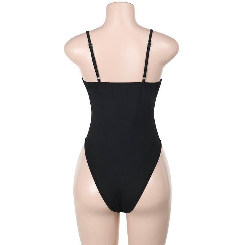 Mesh patchwork backless low cut cami bodysuit