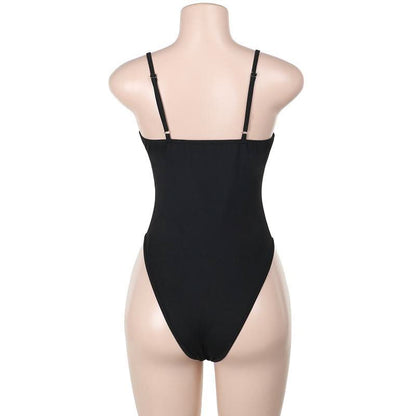 Mesh patchwork backless low cut cami bodysuit