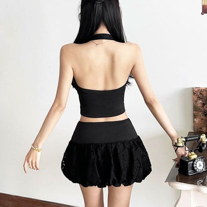 Halter corset lace backless top