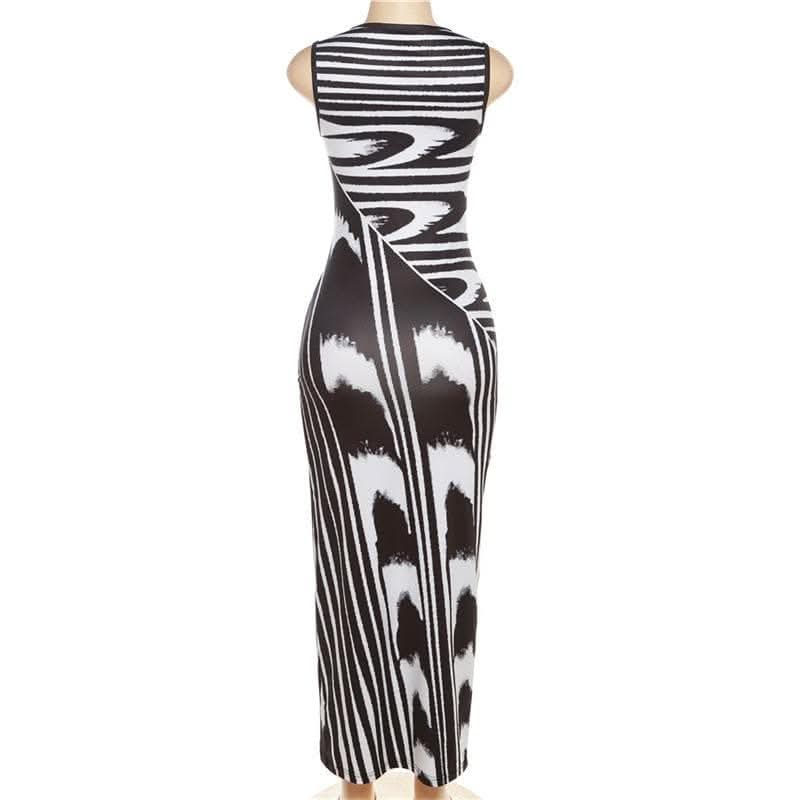 Striped contrast sleeveless round neck maxi dress-final-sale