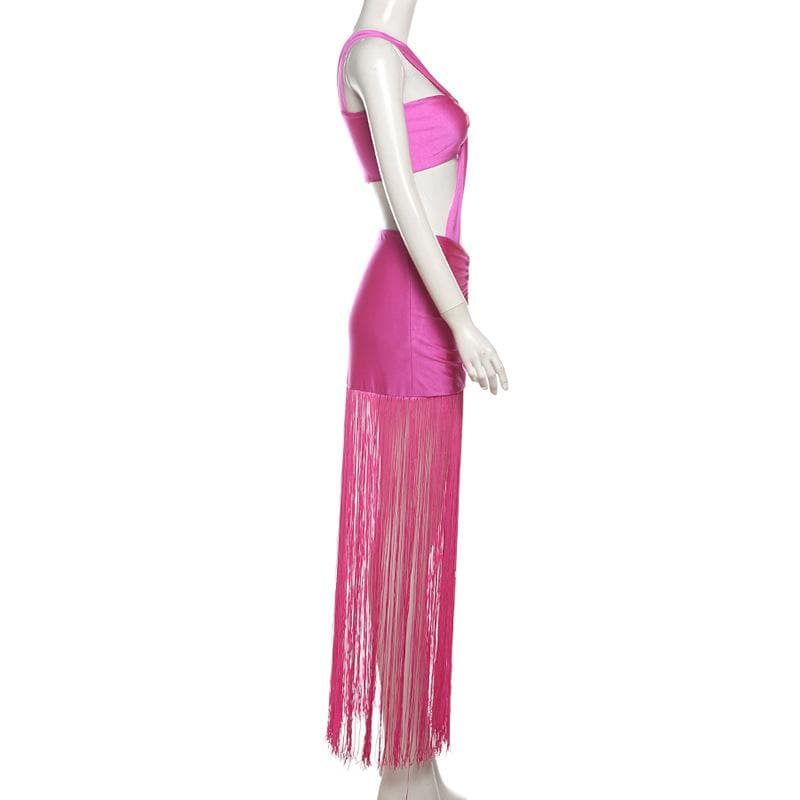 Ruched knotted tassels metallic cami mini dress