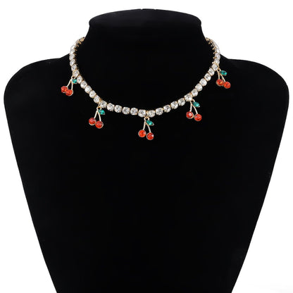 Cherry pendant rhinestone necklace