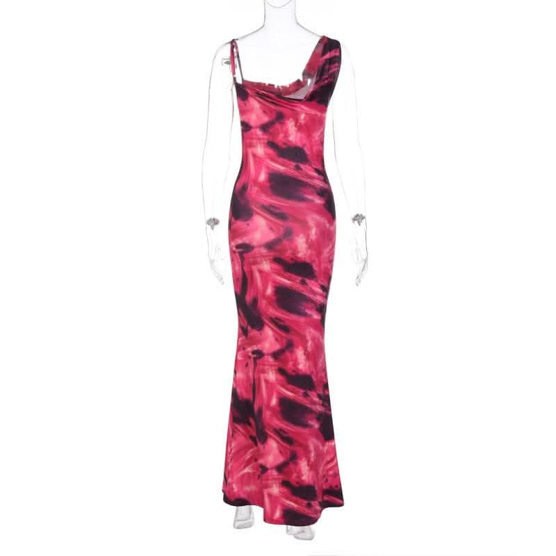 Contrast irregular cowl neck sleeveless backless maxi dress-final-sale