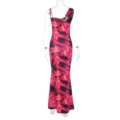 Contrast irregular cowl neck sleeveless backless maxi dress-final-sale