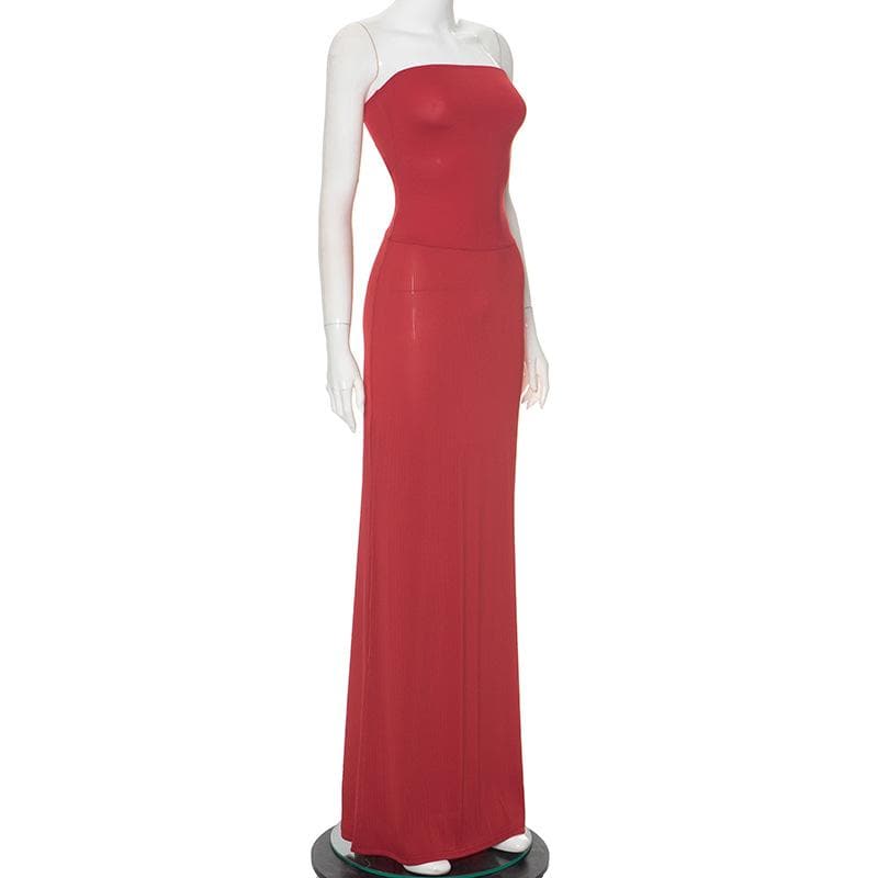 Ribbed backless tube maxi dress