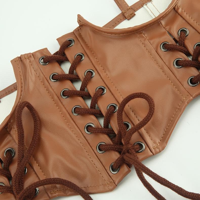 PU leather lace up solid cami corset