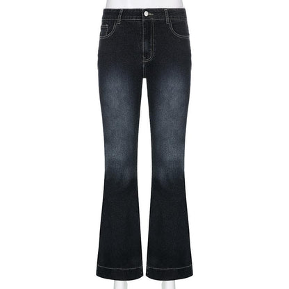 Low rise medium wash pocket button jeans