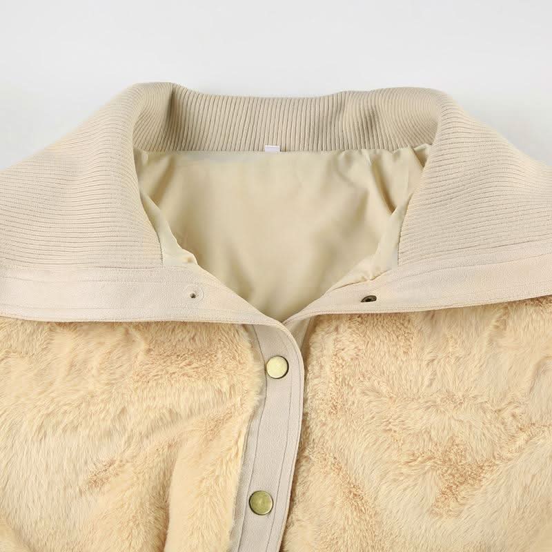 Turnover collar long sleeve button fluffy coat top