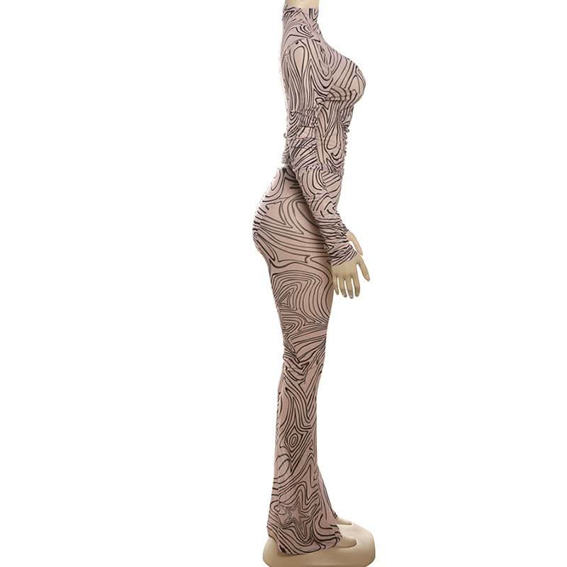 Long sleeve high neck ripple ruched pant set