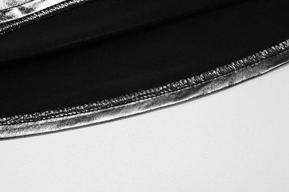 Metallic drawstring irregular one shoulder mini skirt set-final-sale