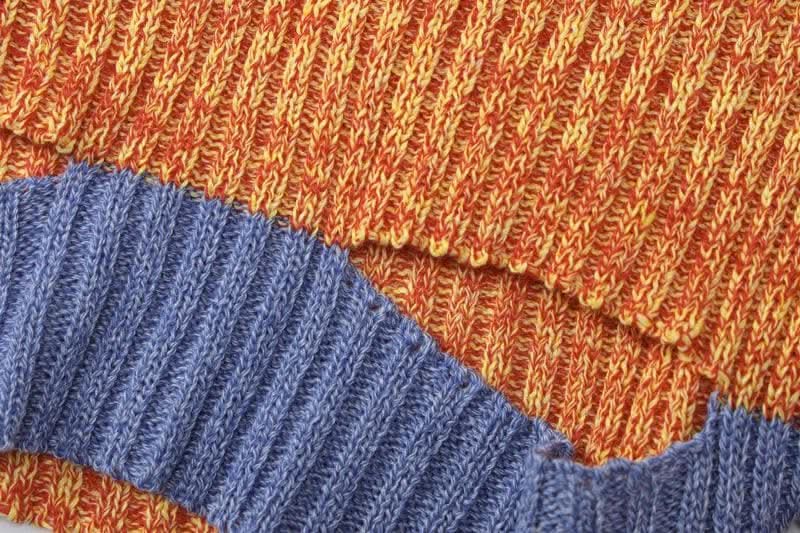 Knitted patchwork contrast long sleeve hollow out mini skirt set-final-sale