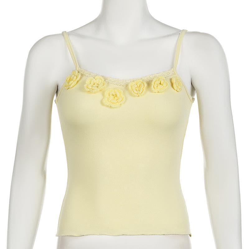 Flower applique lace hem ruffle cami top