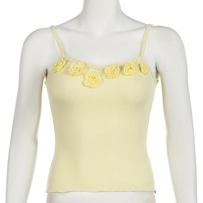 Flower applique lace hem ruffle cami top