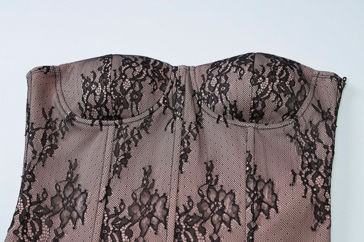 Sweetheart neck bustier lace zip-up tube top