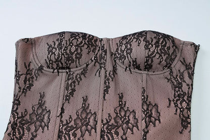 Sweetheart neck bustier lace zip-up tube top