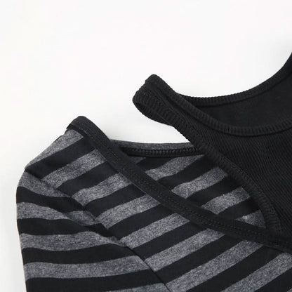 Striped long sleeve knitted patchwork top