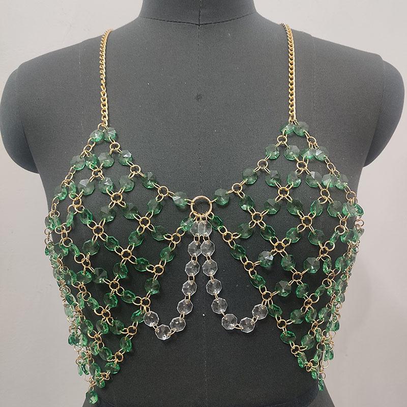 Beaded metal chain u neck backless layered cami top