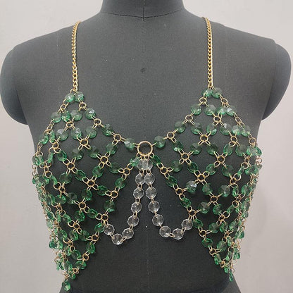 Beaded metal chain u neck backless layered cami top