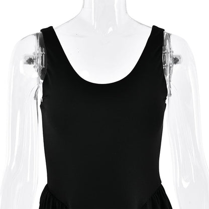 U neck ruched solid backless cami maxi dress