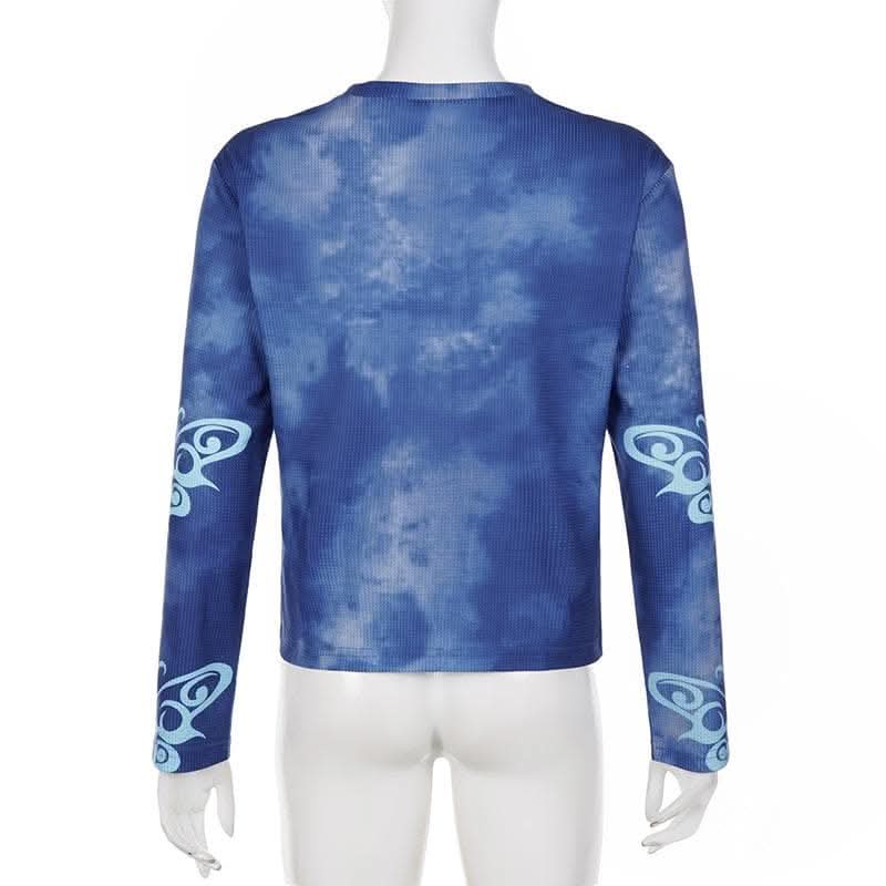 Butterfly pattern long sleeve tie dye crewneck top-final-sale
