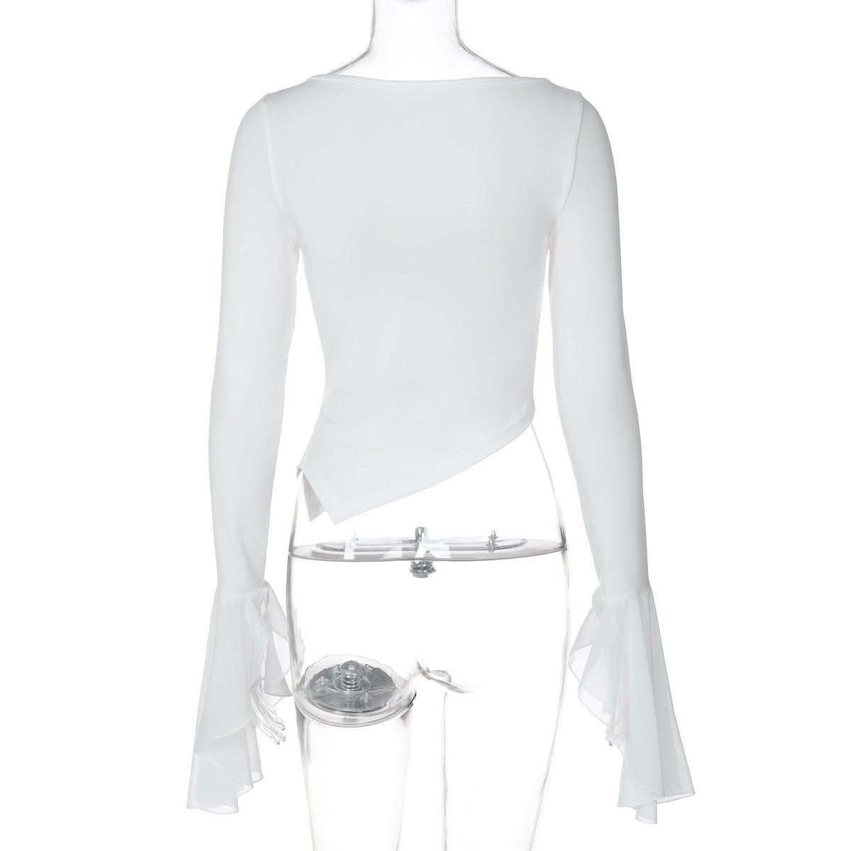 Long flared sleeve crewneck irregular solid top