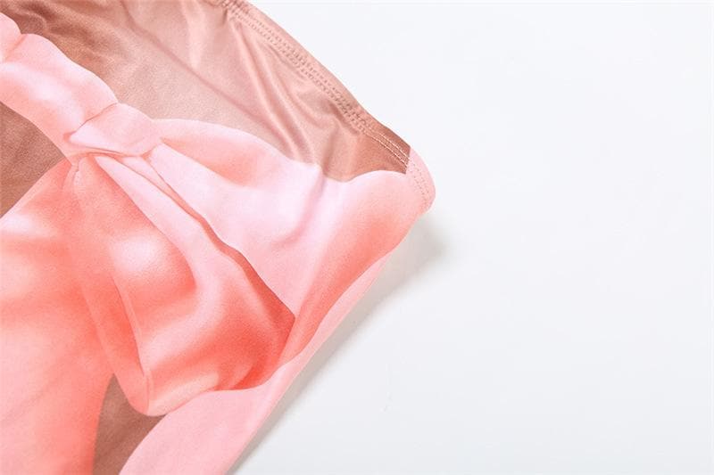 Bowknot print backless contrast tube mini dress