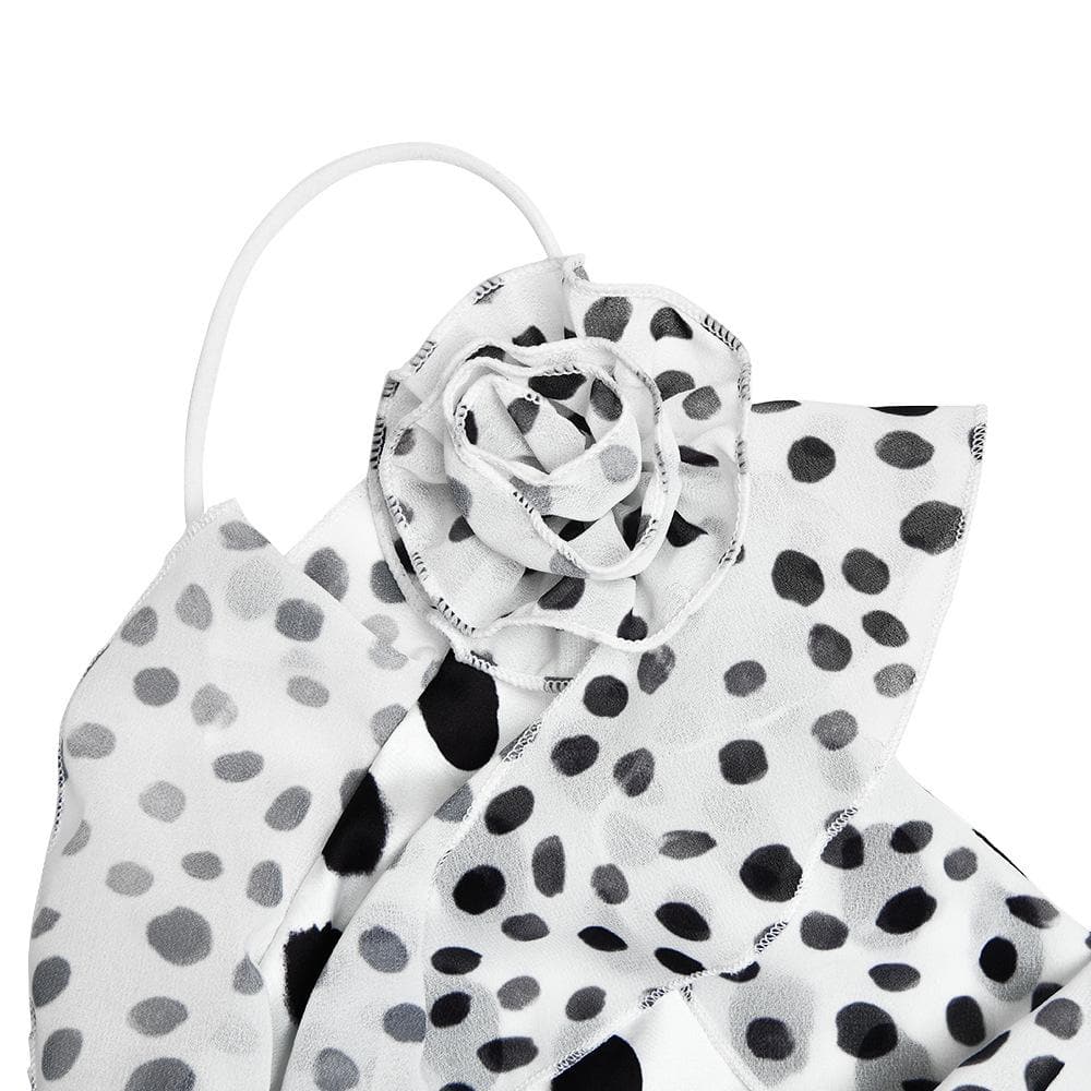 Polka dot flower applique ruffle cami maxi dress