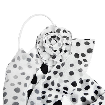 Polka dot flower applique ruffle cami maxi dress