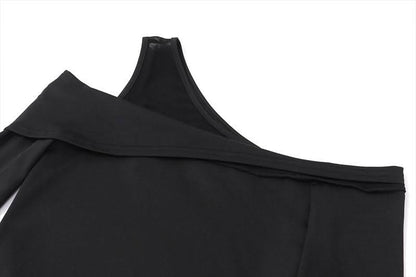 Off shoulder long sleeve slit solid maxi dress