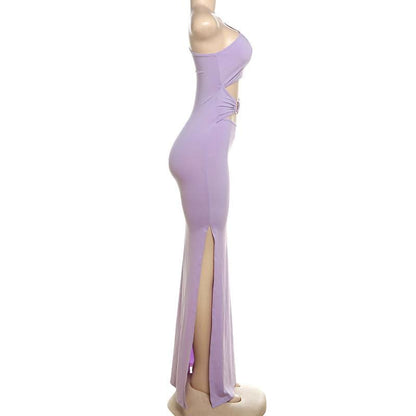 One shoulder o ring hollow out slit cut out maxi dress