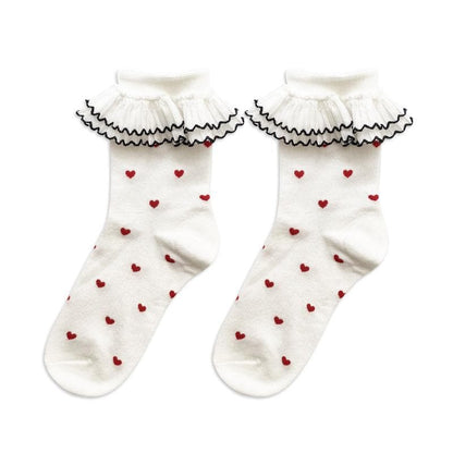 Heart pattern ruffle long socks