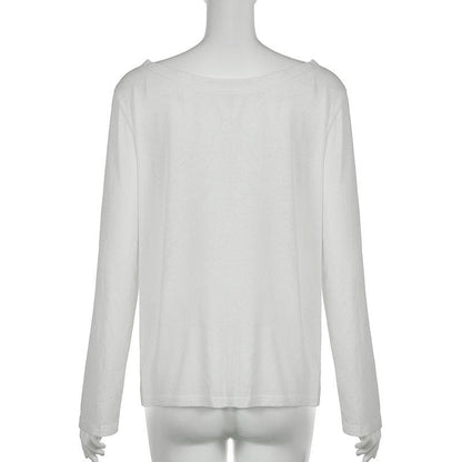 Long sleeve off shoulder letter print top