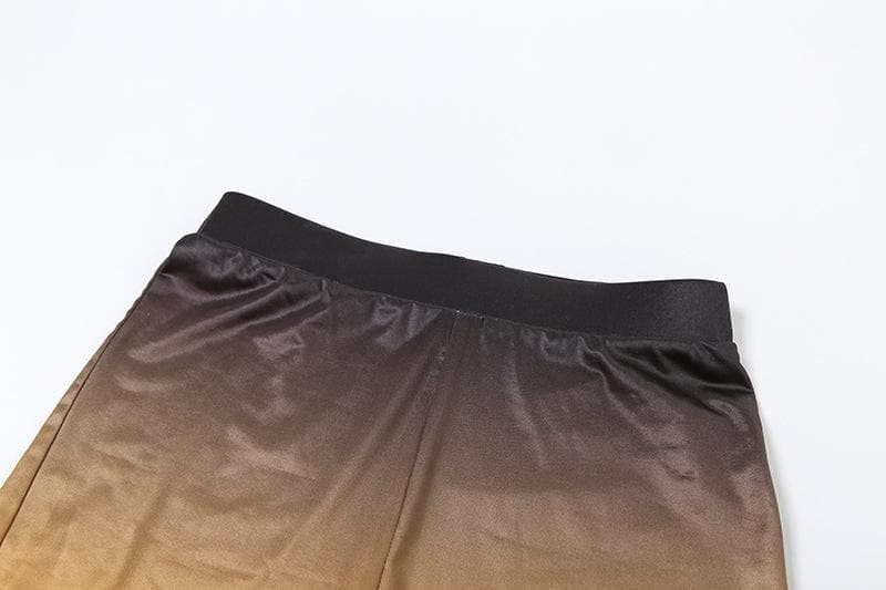 Sleeveless gradient crewneck ruched hollow out pant set