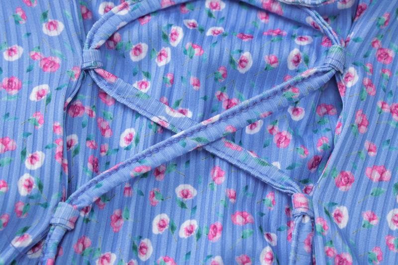 U neck flower print lace up maxi dress